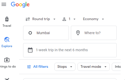 google flights explore mode